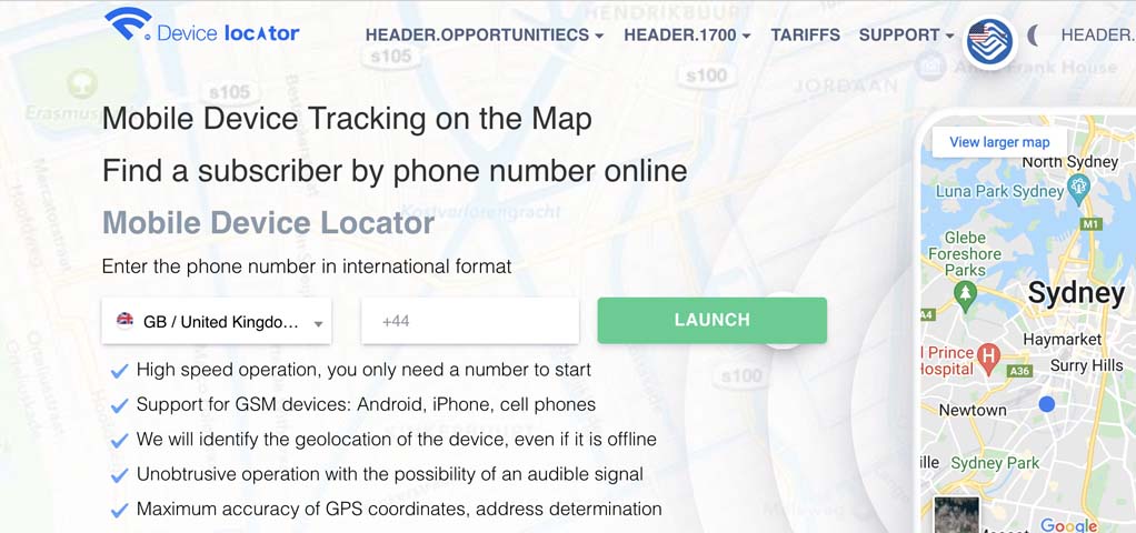 Application pour rechercher et trouver des téléphones sur des cartes | Device-Locator